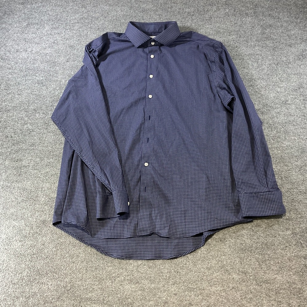 Charles Tyrwhitt Navy Blue Micro Check Non-Iron Dress Shirt Classic Fit 18/37